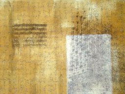 Margit Rusert, "Wort-Ton" II, Hanschrift, Frottage, Öl auf Papier, 60x80cm
